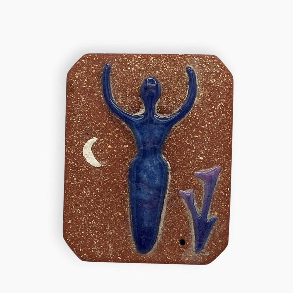 Vtg BJ Taos Incense Holder Tile Goddess Micaceous Clay Native American Indian